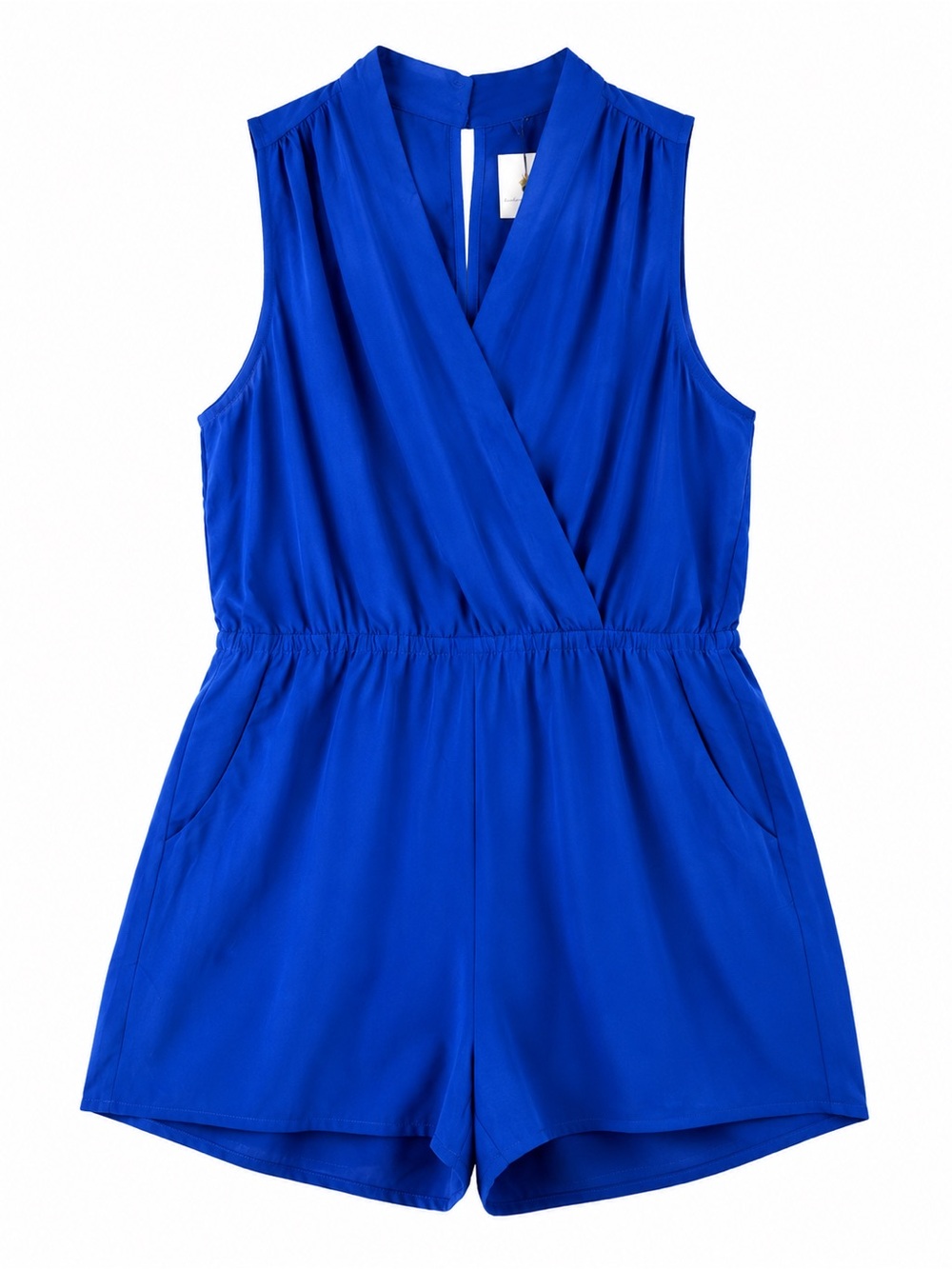 Blue‎ Sleeveless Romper | Casual Chic V-Neck Elastic Waist Pocket Romper